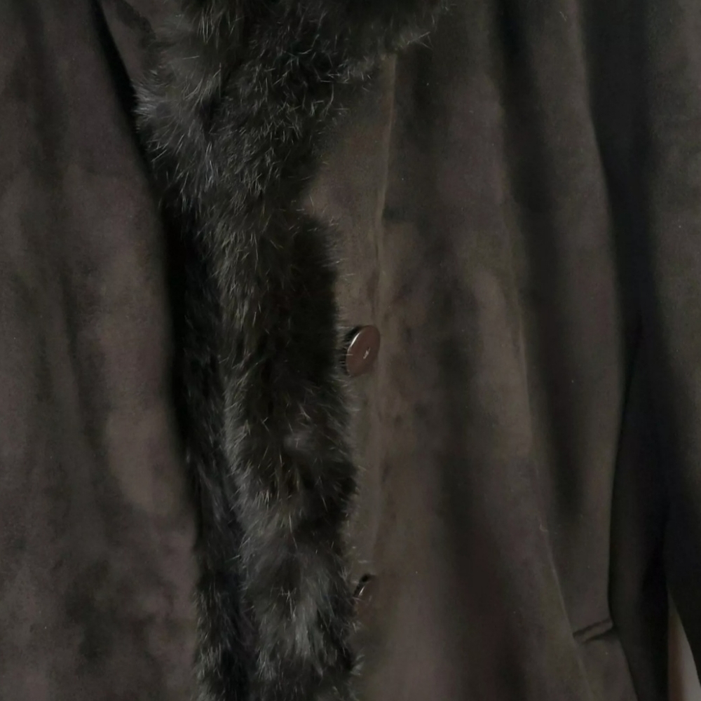 A Brown Dana Buchman Fur Trim Coat Size Large - Picture 4 of 10
